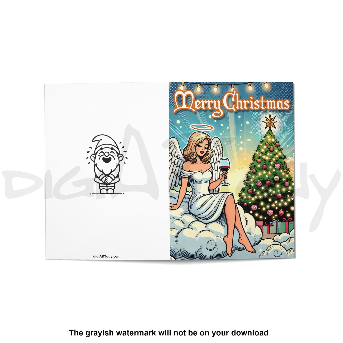 Humorous Christmas Angel Card - Printable Digital Download - Folded 5x7 inch & A6 Formats - Angel Holiday Greeting