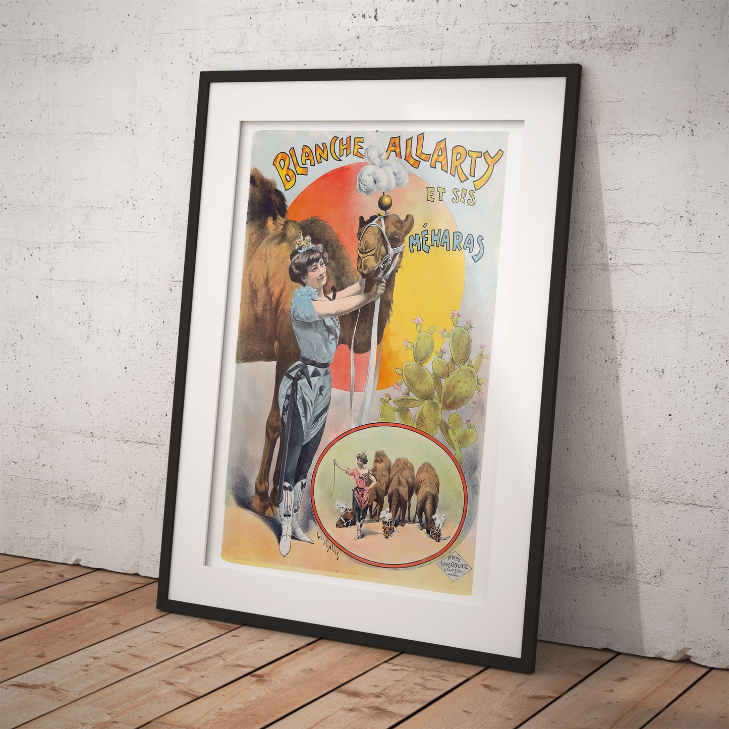 Circus poster with Blanche Allarty's camel act 1901, by Louis Galice