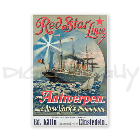 Red Star Line 3 – Von Antwerpen nach New York & Philadelphia (1893) | Vintage Ocean Liner Poster