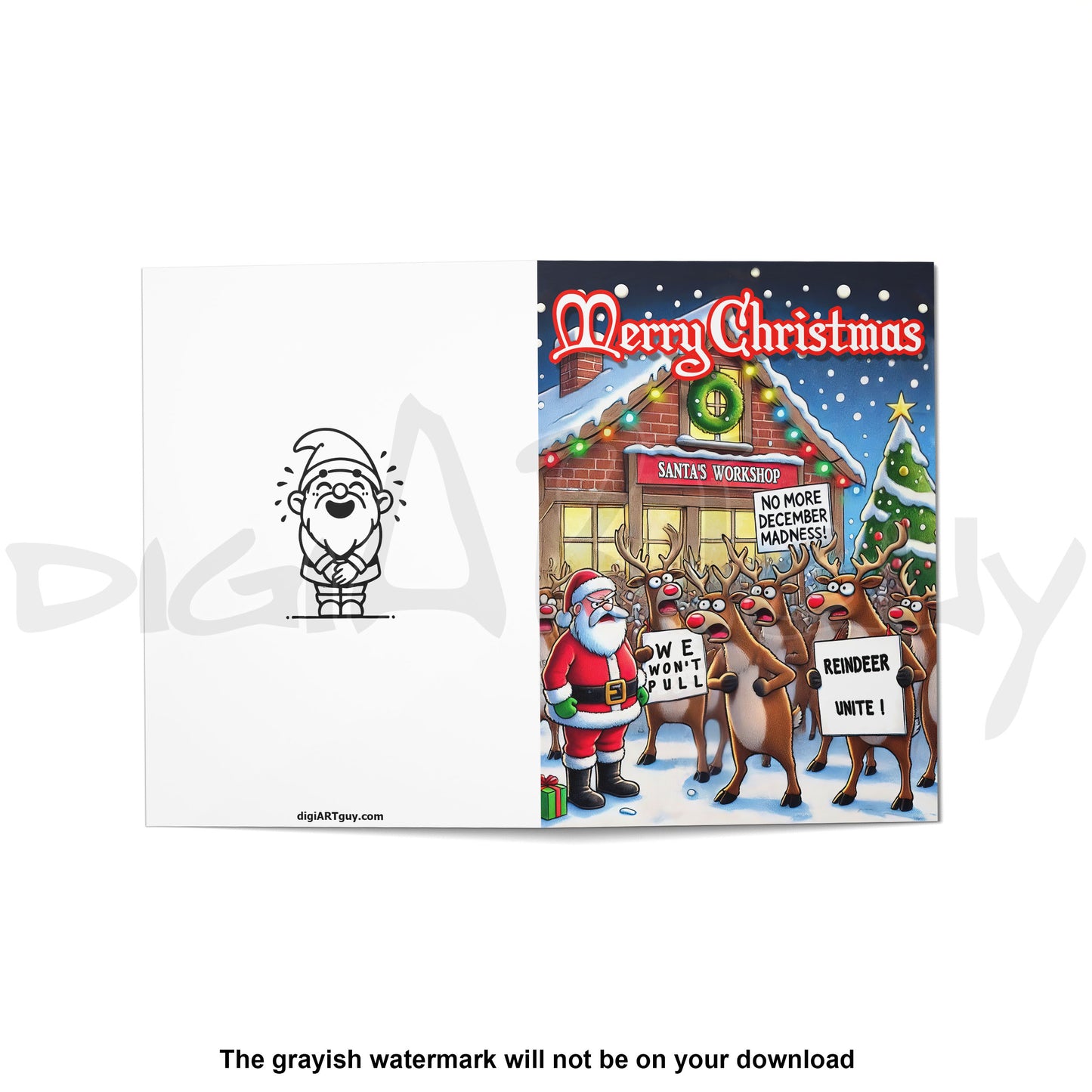 Reindeer Strike Christmas Card - PDF Download | Foldable 5x7 and A6 Sizes | Printable DIY Holiday Greeting