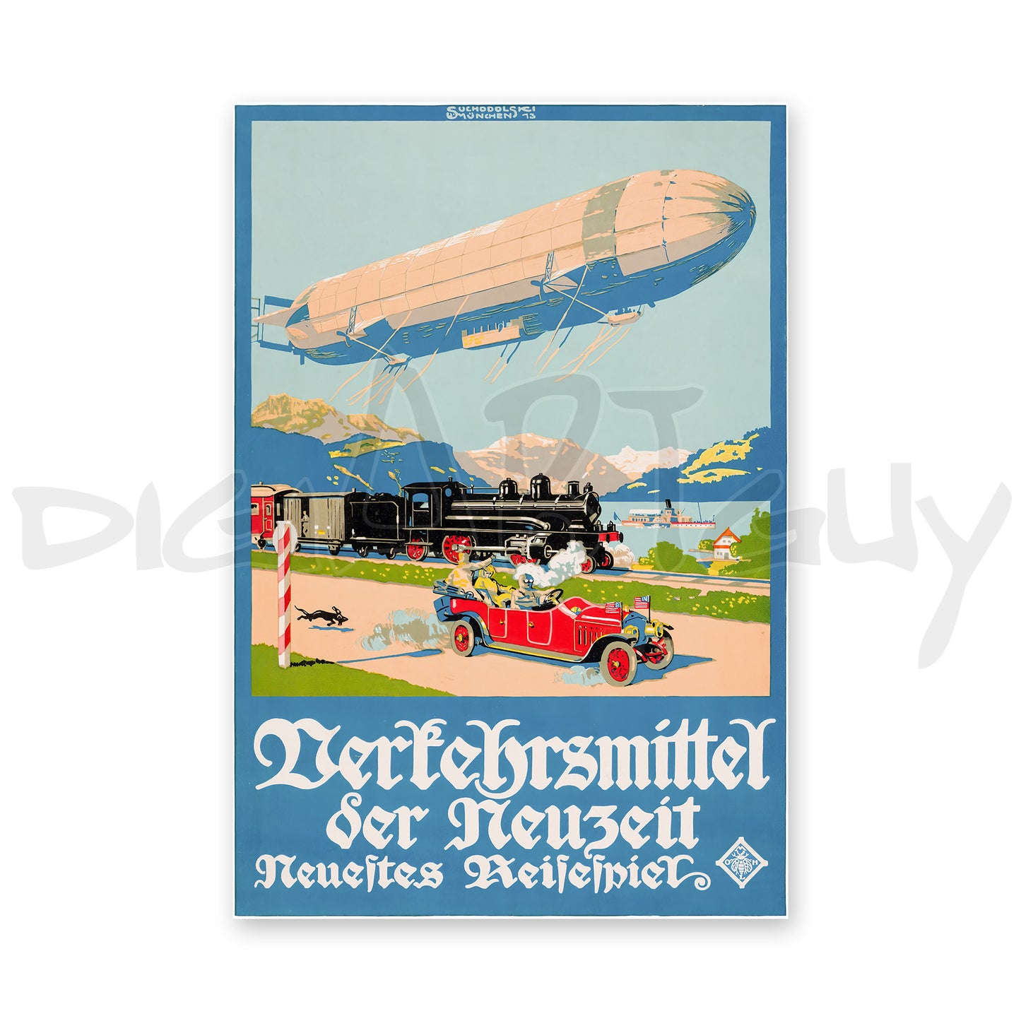 Verkehrsmittel der Neuzeit – Neuestes Reisespiel (1913) | German Board Game Box Cover