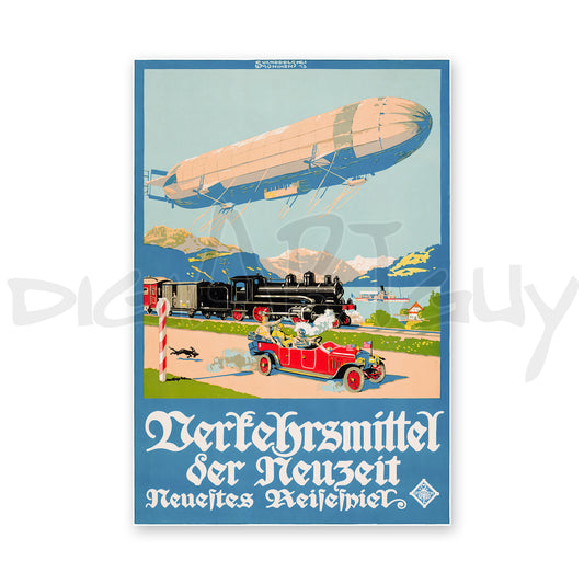 Verkehrsmittel der Neuzeit – Neuestes Reisespiel (1913) | German Board Game Box Cover