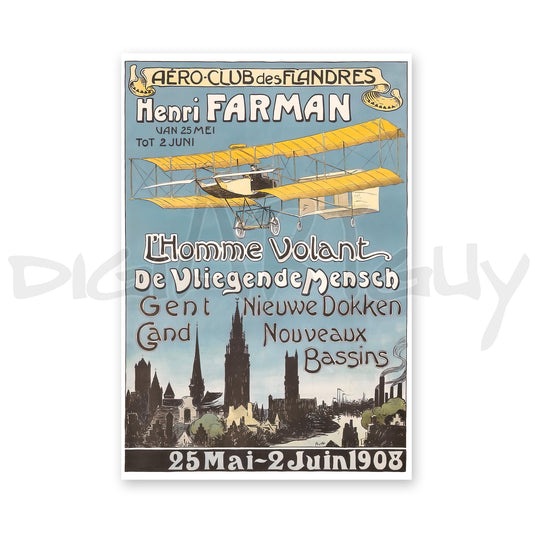 Aéro-Club des Flandres – Henri Farman Airshow (1908) | Vintage Aviation Poster