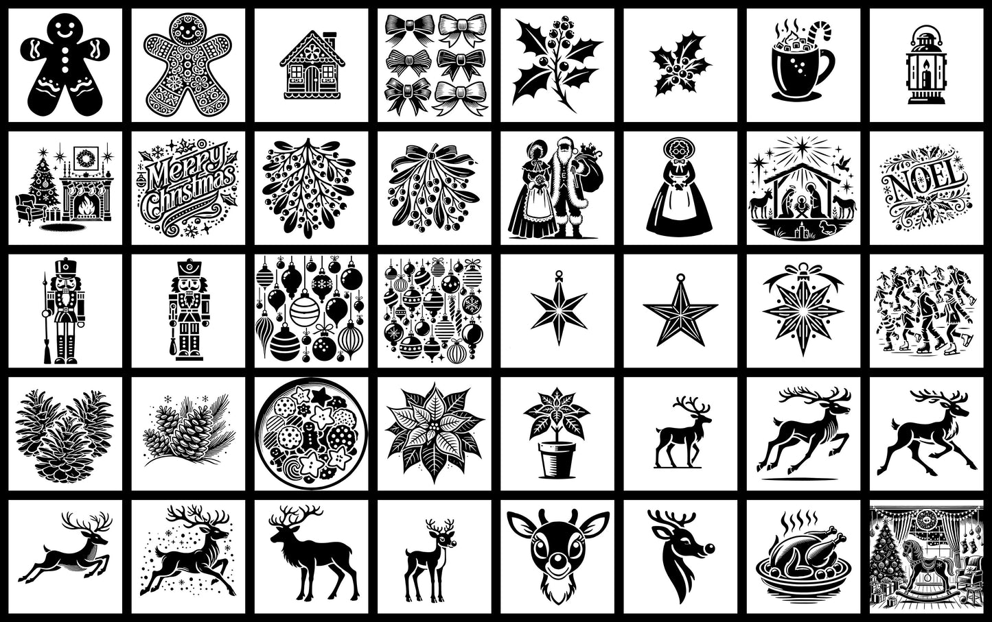 Deck the Halls with 118 Silhouette Christmas Illustrations: Perfect for Clipart, Print, Crafts, and Holiday Graphic Design Projects