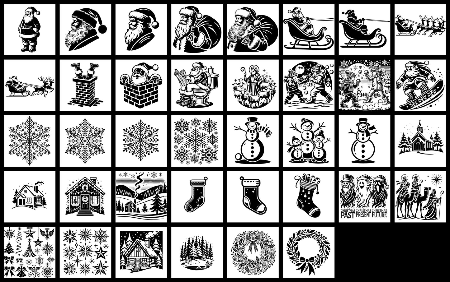 Deck the Halls with 118 Silhouette Christmas Illustrations: Perfect for Clipart, Print, Crafts, and Holiday Graphic Design Projects