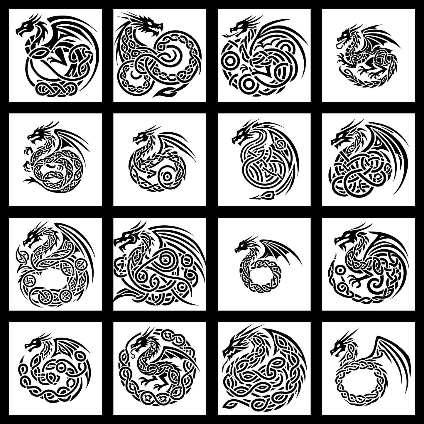 16 Knotwork Dragons, in a semi Celtic-Nordic Medieval style