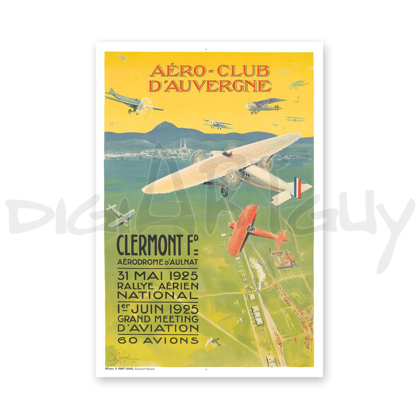 Aero-Club dAuvergne by Charles Roussel - 1925, Aviation history poster