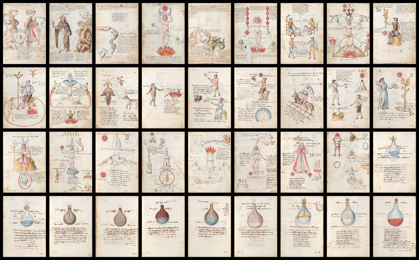 36 Alchemy illustrations from Book of Alchemical Formulas - 1606