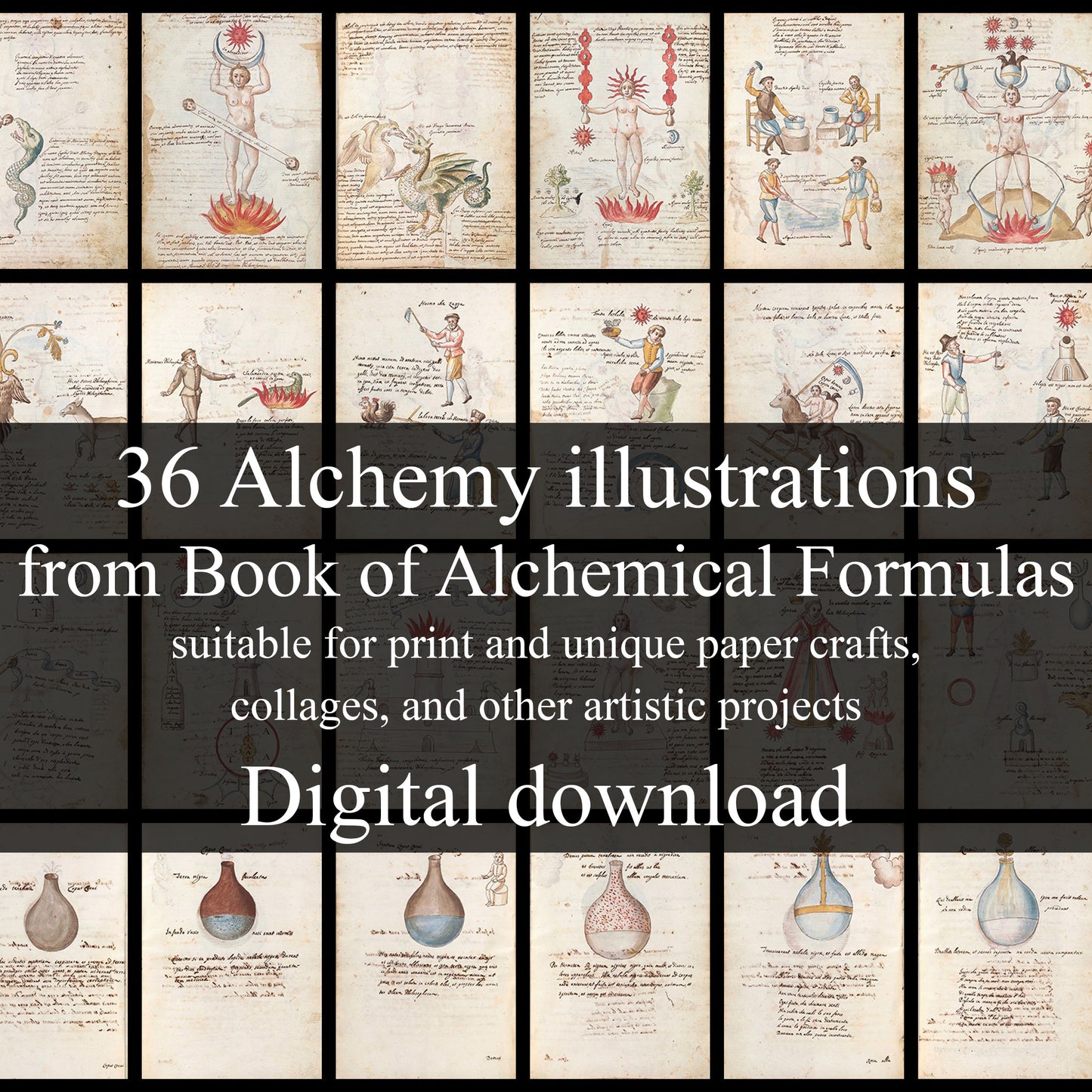 36 Alchemy illustrations from Book of Alchemical Formulas - 1606