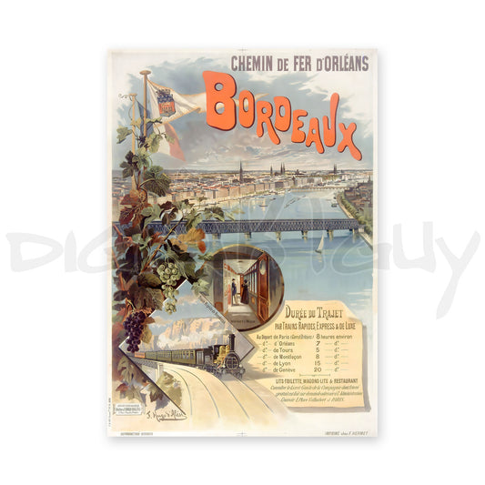 Chemin de Fer d'Orléans Bordeaux-Paris, Vintage Railroad Travel Poster