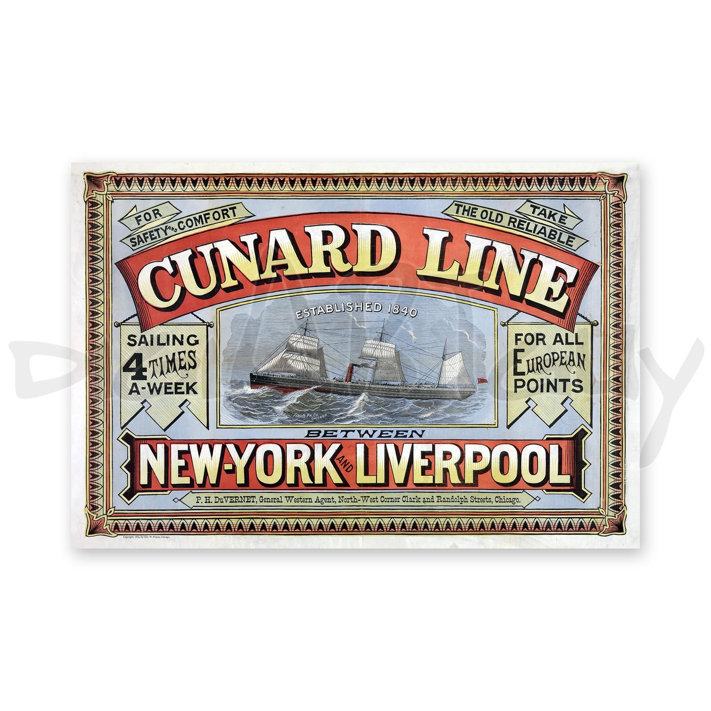 Cunard Line New York Liverpool - For safety and comfort take the old reliable Cunard line - 1875