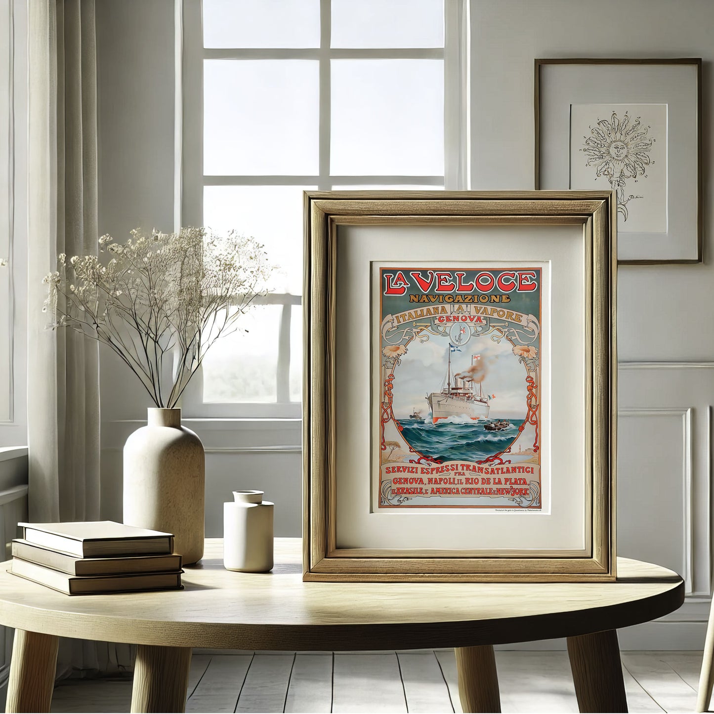 La Veloce Vintage Maritime Poster – 1889 Art Nouveau, Genoa to New York Steamship Journey