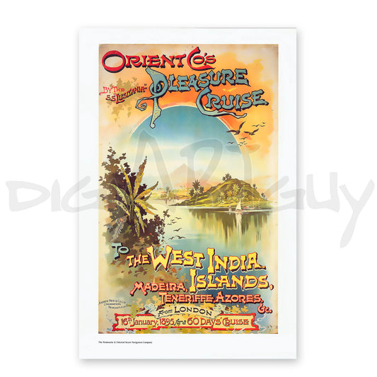 Vintage 1895 Orient Co.'s Pleasure Cruise Poster - SS Lusitania to Exotic Destinations