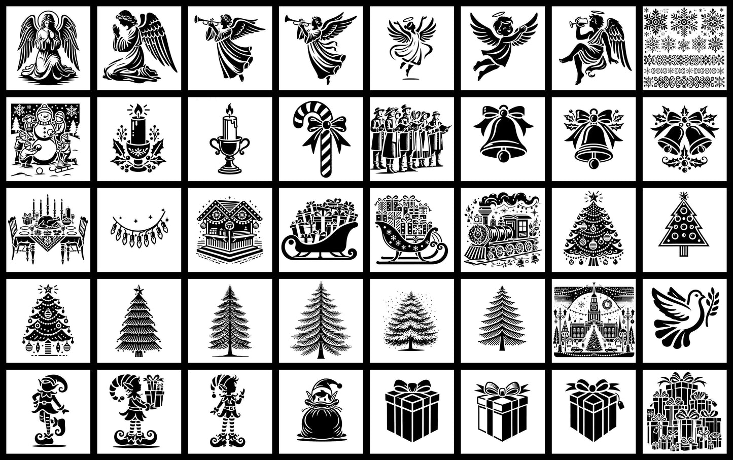 Deck the Halls with 118 Silhouette Christmas Illustrations: Perfect for Clipart, Print, Crafts, and Holiday Graphic Design Projects