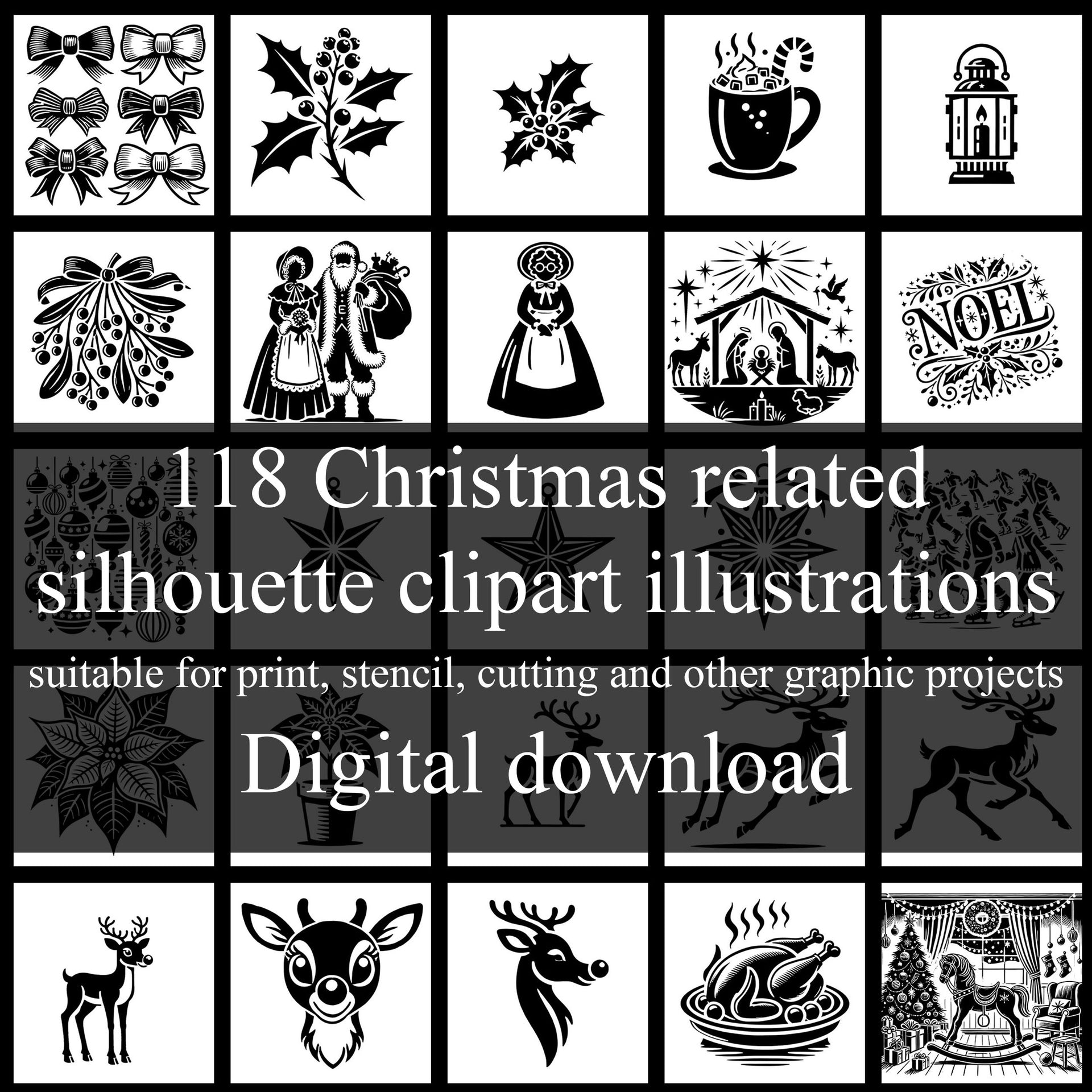 Deck the Halls with 118 Silhouette Christmas Illustrations: Perfect fo – digiARTguy santa-footprint-on-white-background-claus-cut-foot-template-santa-claus-footprint-sten